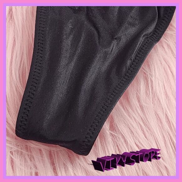 💖 NWT Victoria’s Secret Black Satin Star Rhinestones High Leg Tanga M #7263 💖 - Picture 3 of 8